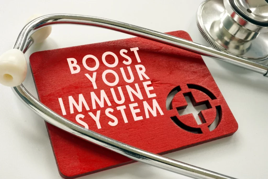 Boost your immune system on a red plate with a stethoscope.