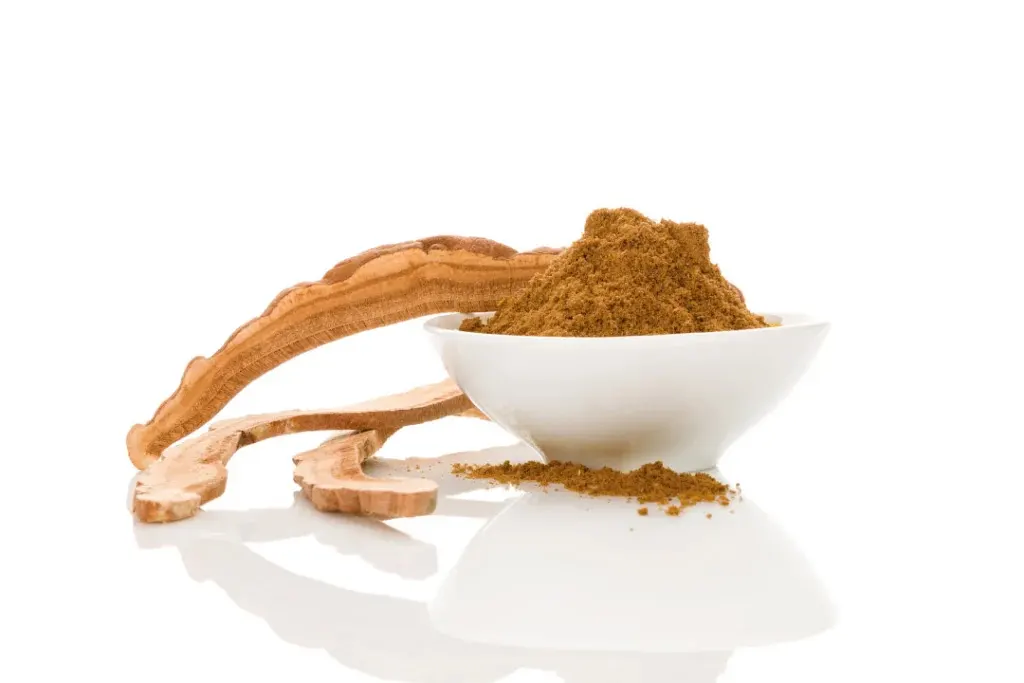 mushroom with powder with white background