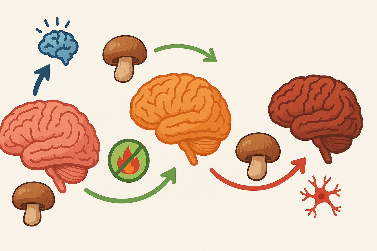 Infographic showing the nutritional value of crimini mushrooms in supporting brain health across aging stages.
